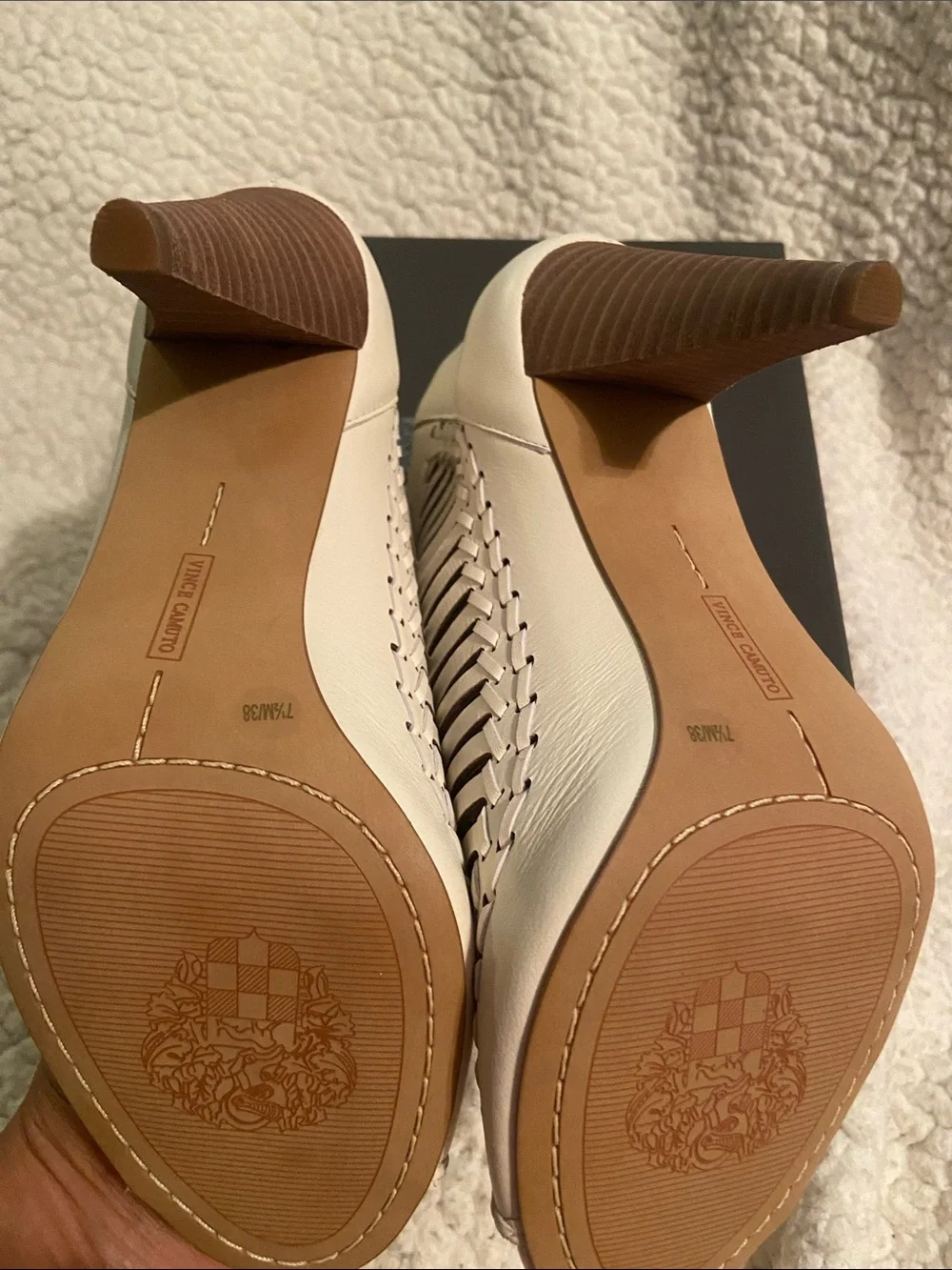 Vince Camuto Warm White Woven Peep-Toe Heel Booties - Neutral Leather